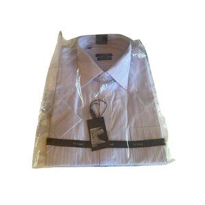 Le Bond Gold Line  Polycotton Dress Shirt 17" Collar 22.25" Sleeve Blue Stripe